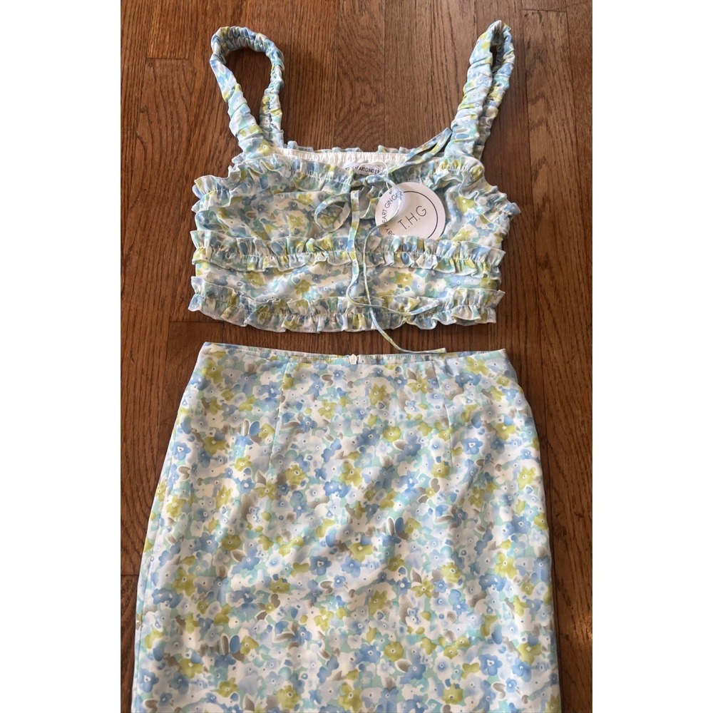 NWT Toby Heart Ginger Floral Ruffle Dawn Crop Top and Skirt Set XS Blue Green - Picture 3 of 11
